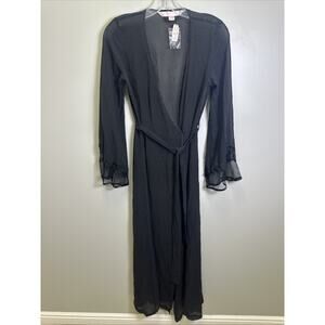 VTG Victoria’s Secret Robe XS/S Black‎ Embroidered Beaded Black Whimsigoth